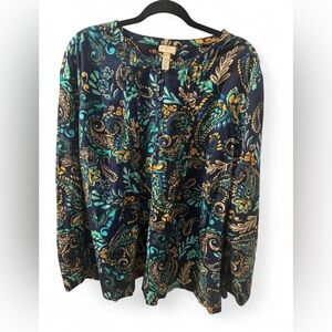 St. John's Bay Navy and Teal Paisley Blouse